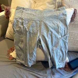 Size 10 Lululemon bike shorts with pockets. Gently used, marble blue color